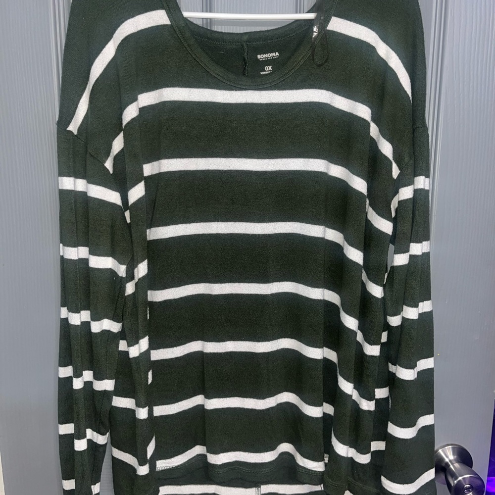 Sonoma Olive and White Knit Top